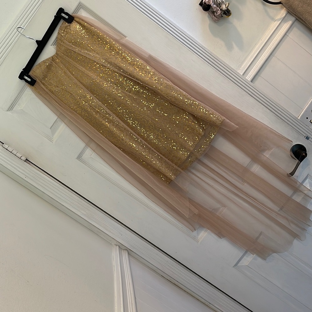 Formal Gold Sequin Strapless dress, NWT